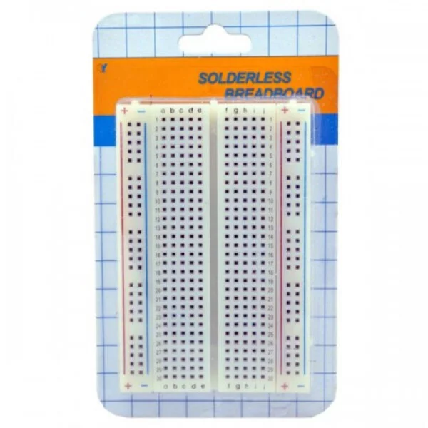 400 tie points
1 Double strip, Total 300 tie points
2 Power lanes, Total 100 tie points in power lanes
Perfect for Arduino shield prototyping and testing
Plastic housing, metal contact clips