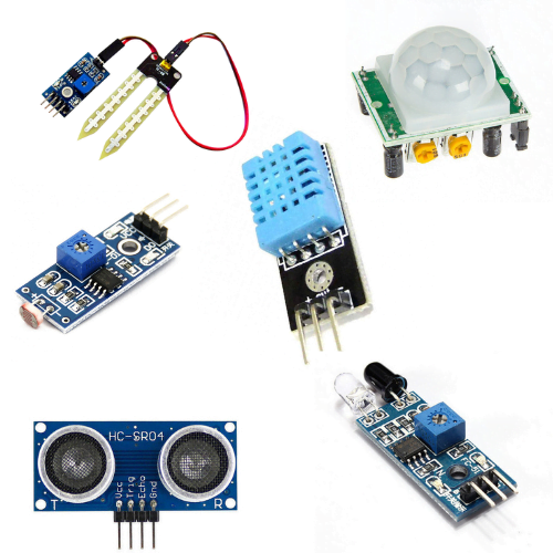  1 x PIR Motion Sensor
 1 x IR Sensor
 1 x Soil Moisture Sensor
 1 x LDR Sensor
 1 x DHT11 Temperature & Humidity Sensor
 1 x  HC-SR04 Ultrasonic Sensor